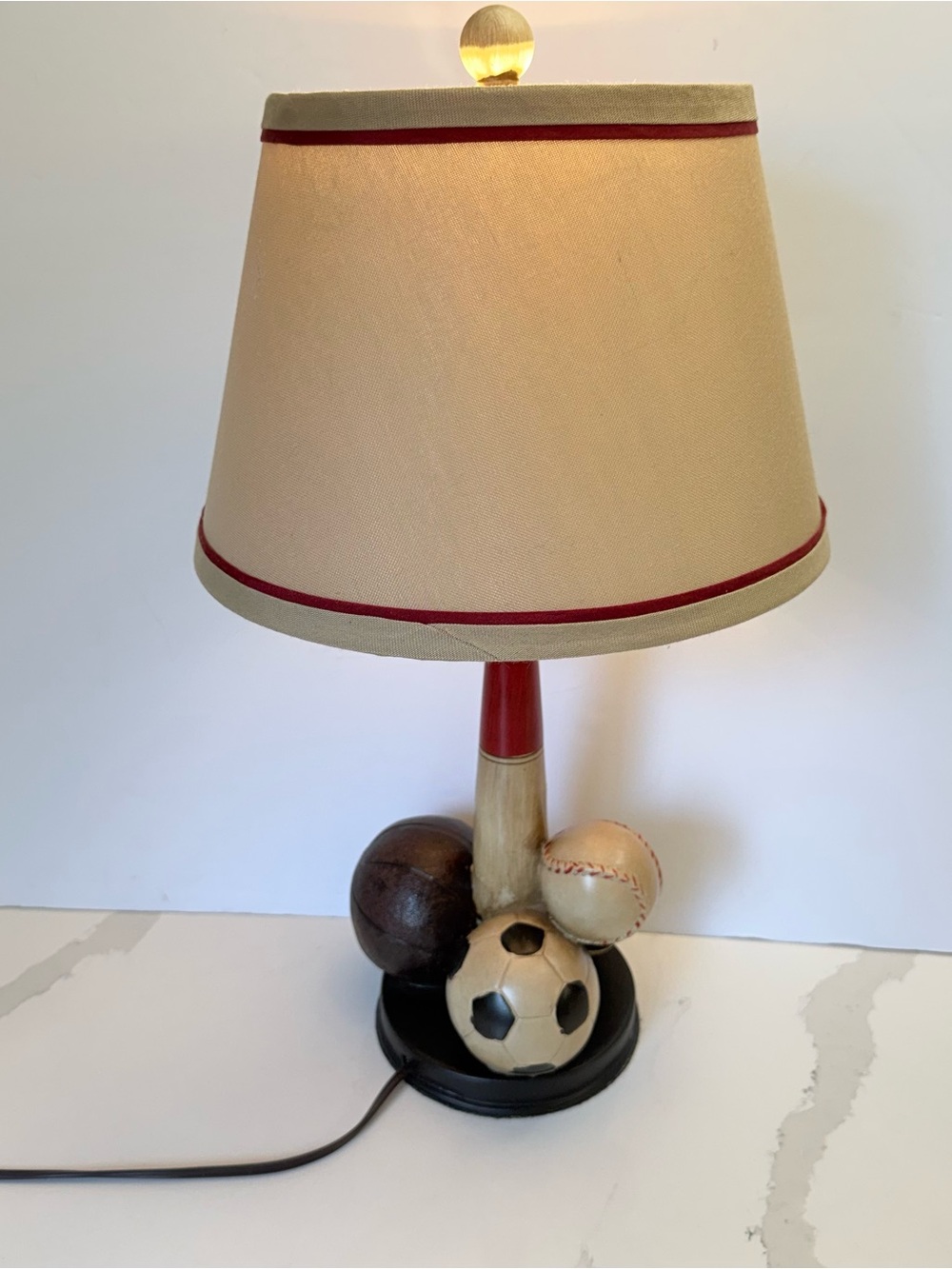 Vintage Americana Sports Lamp Baseball Football Rustic Lodge Man Cave Decor